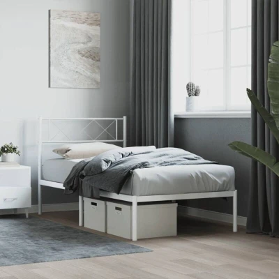 Pilt vidaXL Metal Bed Frame without Mattress with Headboard White 80x200cm