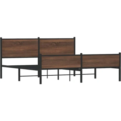 Pilt vidaXL Metal Bed Frame without Mattress Brown Oak 180x200 cm Super King