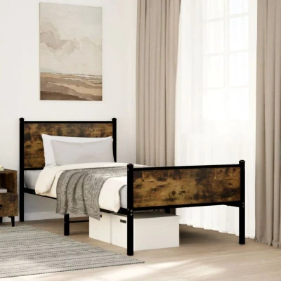 Pilt vidaXL Metal Bed Frame without Mattress Smoked Oak 90x200 cm
