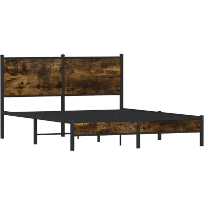 Pilt vidaXL Metal Bed Frame without Mattress Smoked Oak 140x200 cm