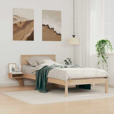 Pilt vidaXL Bed Frame with Headboard Brown 90 x 200 cm Solid Pine Wood