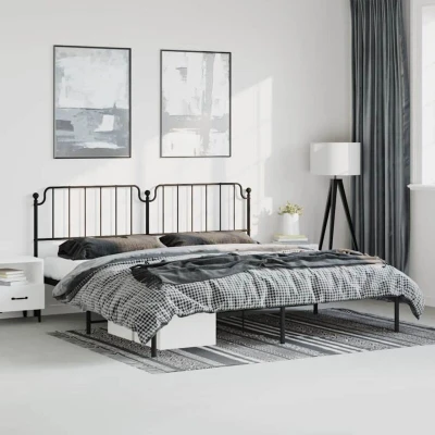 Pilt vidaXL Metal Bed Frame without Mattress with Headboard Black 193x203cm