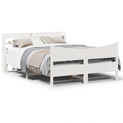 Pilt vidaXL Bed Frame with Headboard White 160x200 cm Solid Wood Pine