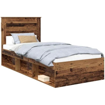 Pilt vidaXL Bed Frame with Headboard Old Wood 100 x 200 cm Solid Pine
