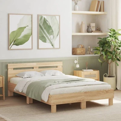 Pilt vidaXL Bed Frame without Mattress Sonoma Oak 135x190 cm Double