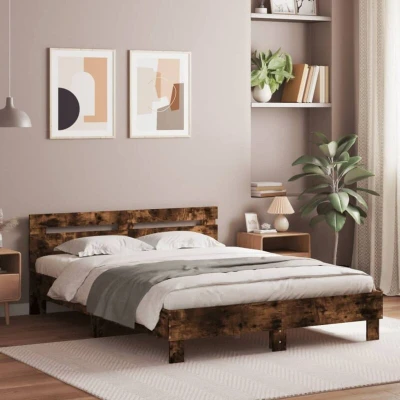 Pilt vidaXL Bed Frame with LED without Mattress Smoked Oak 140x190 cm