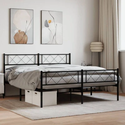 Pilt vidaXL Metal Bed Frame without Mattress with Footboard Black 120x200cm