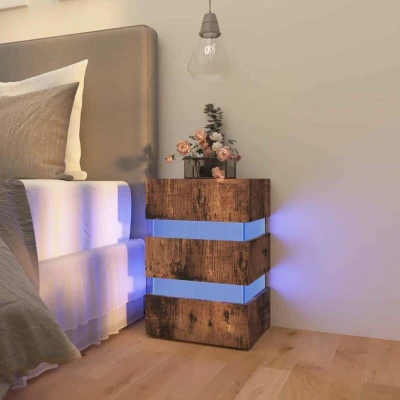 Pilt vidaXL LED Bedside Cabinet Smoked Oak 45x35x67 cm Engineered Wood