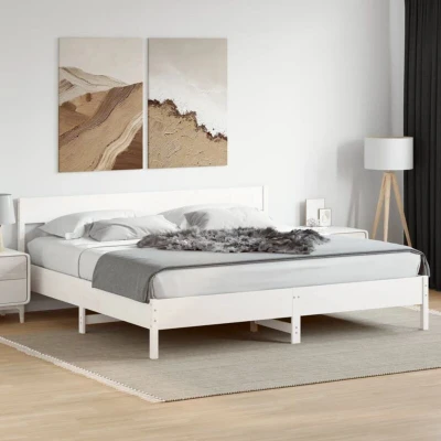 Pilt vidaXL Bed Frame without Mattress White 200x200 cm Solid Wood Pine
