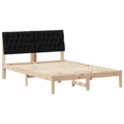 Pilt vidaXL Bed Frame with Headboard Black 140 x 190 cm Solid Pine Wood
