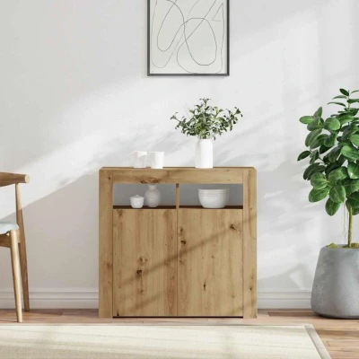 Pilt vidaXL Sideboard with LED Lights Artisan Oak 80x35x75 cm Engineered Wood