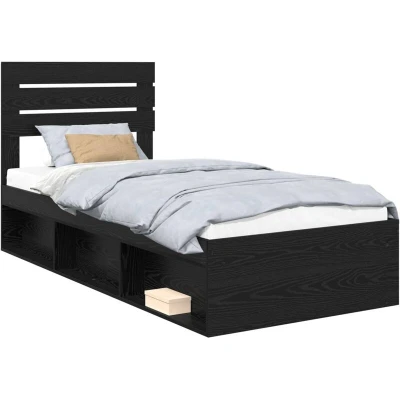 Pilt vidaXL Bed Frame with Headboard Black 90 x 200 cm Solid Pine Wood