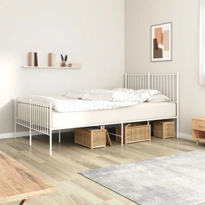 Pilt vidaXL Metal Bed Frame without Mattress with Footboard White 140x190cm