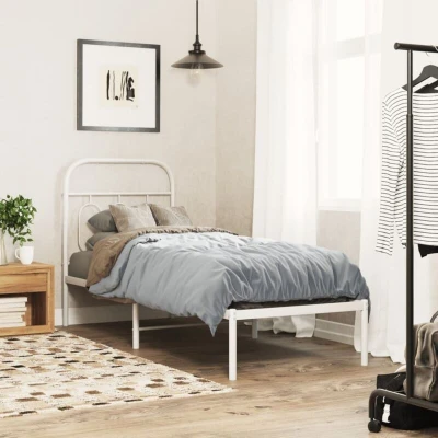 Pilt vidaXL Metal Bed Frame without Mattress with Headboard White 75x190cm