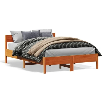 Pilt vidaXL Bed Frame without Mattress Wax Brown 135x190 cm Double Solid Wood Pine