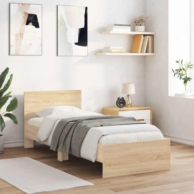 Pilt vidaXL Bed Frame without Mattress with Headboard Sonoma Oak 90x200 cm