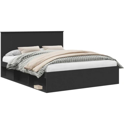 Pilt vidaXL Bed Frame with Headboard Black 160 x 200 cm Solid Pine Wood