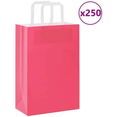 Pilt vidaXL Paper Bags 250 pcs with Handles Pink 21x11x31 cm