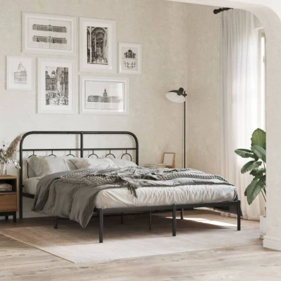 Pilt vidaXL Metal Bed Frame without Mattress with Headboard Black 150x200cm