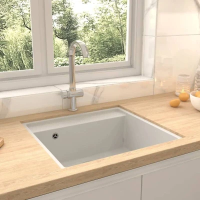 Pilt vidaXL Kitchen Sink with Overflow Hole White Granite
