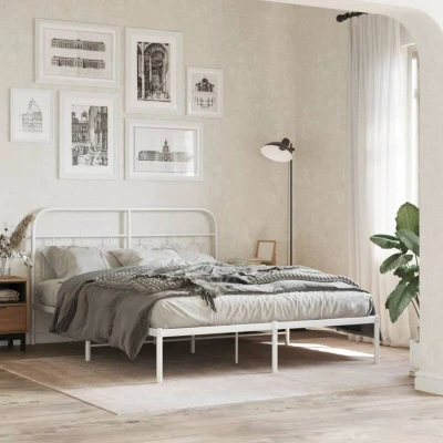 Pilt vidaXL Metal Bed Frame without Mattress with Headboard White 140x200cm