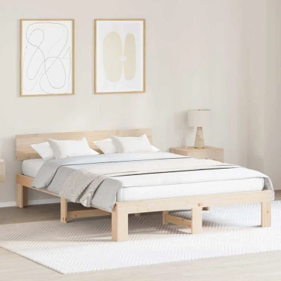 Pilt vidaXL Bed Frame with Headboard Natural 160 x 200 cm Solid Pine Wood