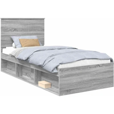 Pilt vidaXL Bed Frame Grey Sonoma 90 x 190 cm Solid Pine Wood