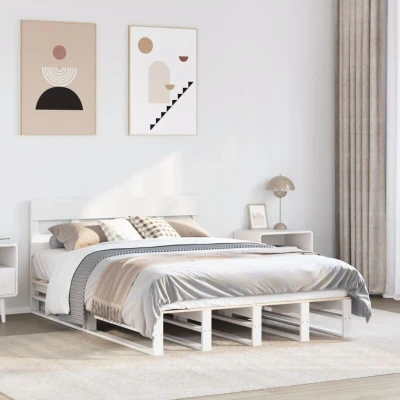 Pilt vidaXL Bed Frame without Mattress White 140x200 cm Solid Wood Pine