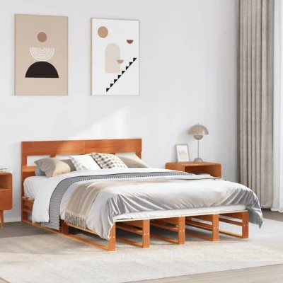 Pilt vidaXL Bed Frame without Mattress Wax Brown 120x190 cm Small Double Solid Wood Pine