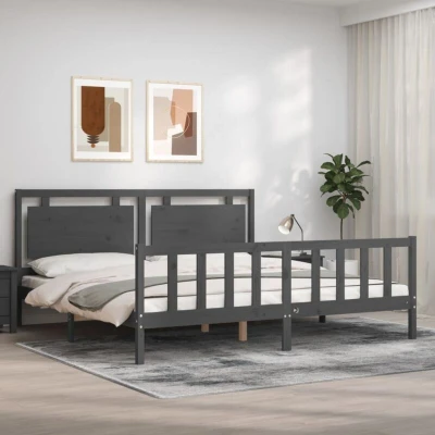 Pilt vidaXL Bed Frame without Mattress Grey 200x200 cm Solid Wood Pine