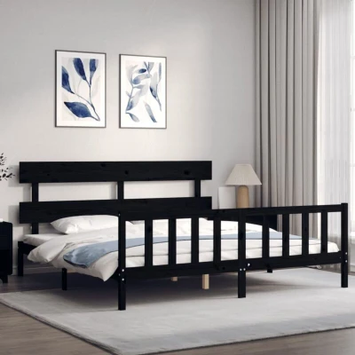 Pilt vidaXL Bed Frame without Mattress Black 200x200 cm Solid Wood Pine