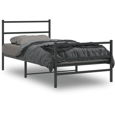 Pilt vidaXL Metal Bed Frame without Mattress with Footboard Black 100x200cm
