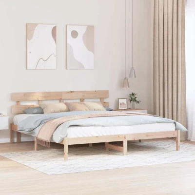 Pilt vidaXL Bed Frame with Headboard Brown 180 x 200 cm Solid Pine wood