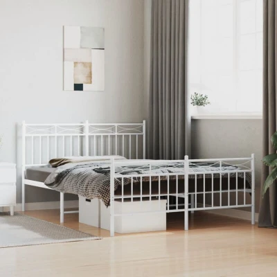 Pilt vidaXL Metal Bed Frame without Mattress with Footboard White 140x190cm