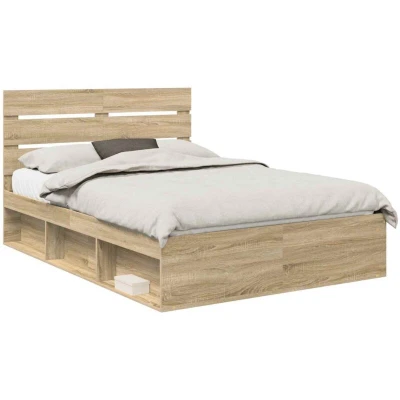 Pilt vidaXL Bed Frame with Headboard Sonoma 160 x 200 cm Solid Pine Wood