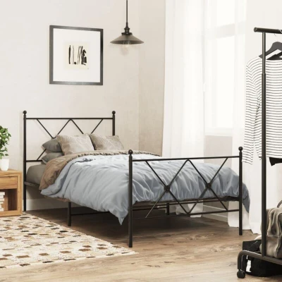 Pilt vidaXL Metal Bed Frame without Mattress with Footboard Black 90x190cm