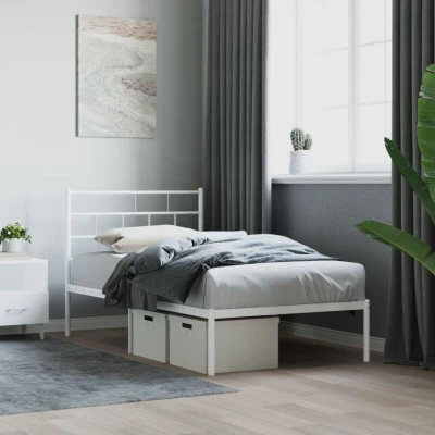 Pilt vidaXL Metal Bed Frame without Mattress with Headboard White 75x190cm