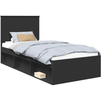 Pilt vidaXL Bed Frame with Headboard Black 100 x 200 cm Solid Pine Wood