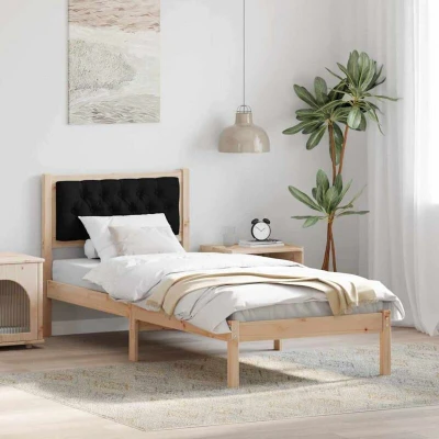 Pilt vidaXL Bed Frame with Headboard Black 75 x 190 cm Solid Pine Wood