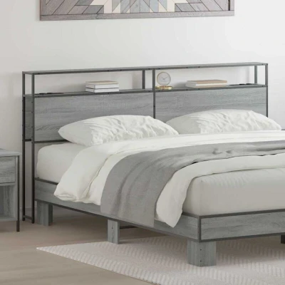 Pilt vidaXL Storage Headboard with Grey sonoma Engineered wood