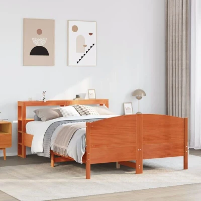 Pilt vidaXL Bed Frame without Mattress Wax Brown 150x200 cm King Size Solid Wood Pine