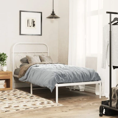 Pilt vidaXL Metal Bed Frame without Mattress with Headboard White 90x190cm