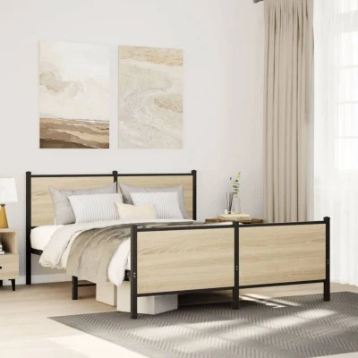 Pilt vidaXL Metal Bed Frame without Mattress Sonoma Oak 137x190 cm