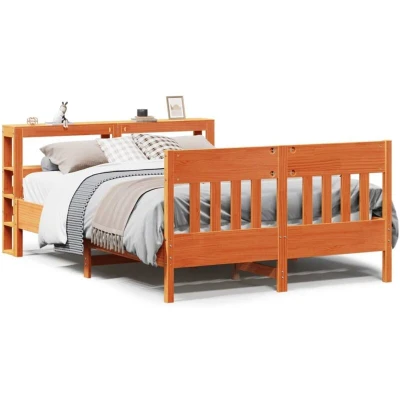 Pilt vidaXL Bed Frame without Mattress Wax Brown 135x190 cm Double Solid Wood Pine