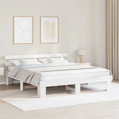 Pilt vidaXL Bed Frame with Headboard White 180 x 200 cm Solid Pine Wood