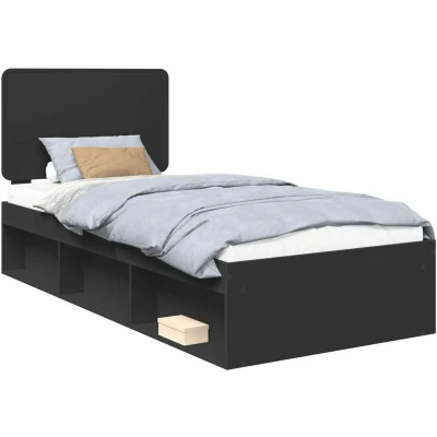 Pilt vidaXL Bed Frame with Headboard Black 75 x 190 cm Solid Pine Wood