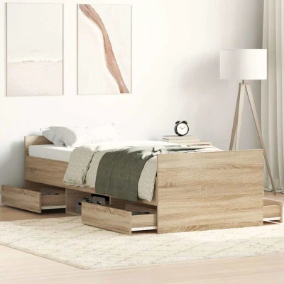 Pilt vidaXL Bed Frame without Mattress Sonoma Oak 75x190 cm Small Single