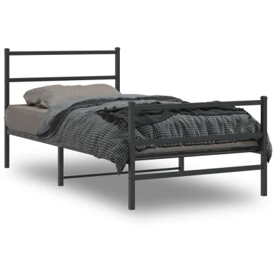 Pilt vidaXL Metal Bed Frame without Mattress with Footboard Black 107x203cm