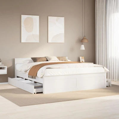 Pilt vidaXL Bed Frame without Mattress with Headboard White 200x200 cm Solid Wood Pine