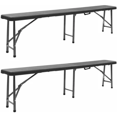Pilt vidaXL Folding Garden Benches 2 pcs 180 cm HDPE Black